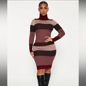 Sweater Midi Dress - Burgundy/combo